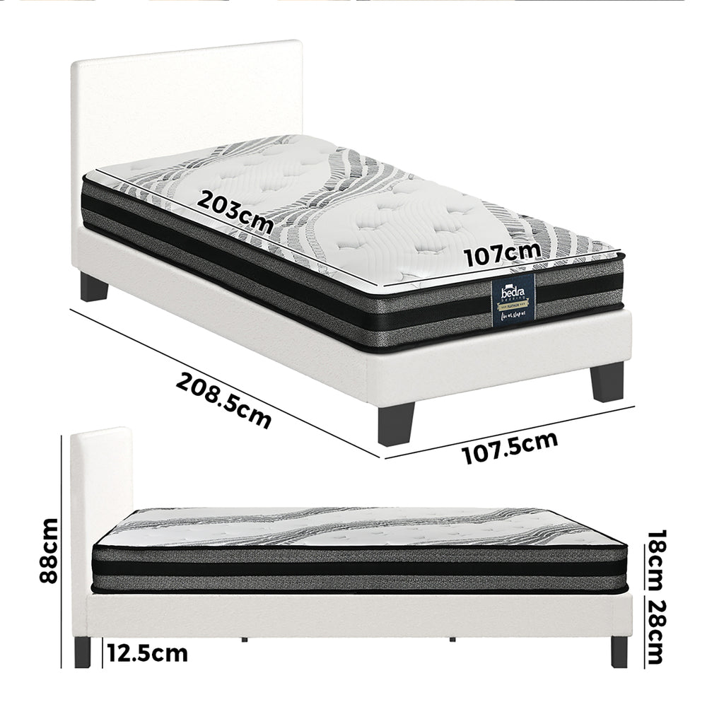 Bed Frame with King Single Mattress Set Boucle Fabric White