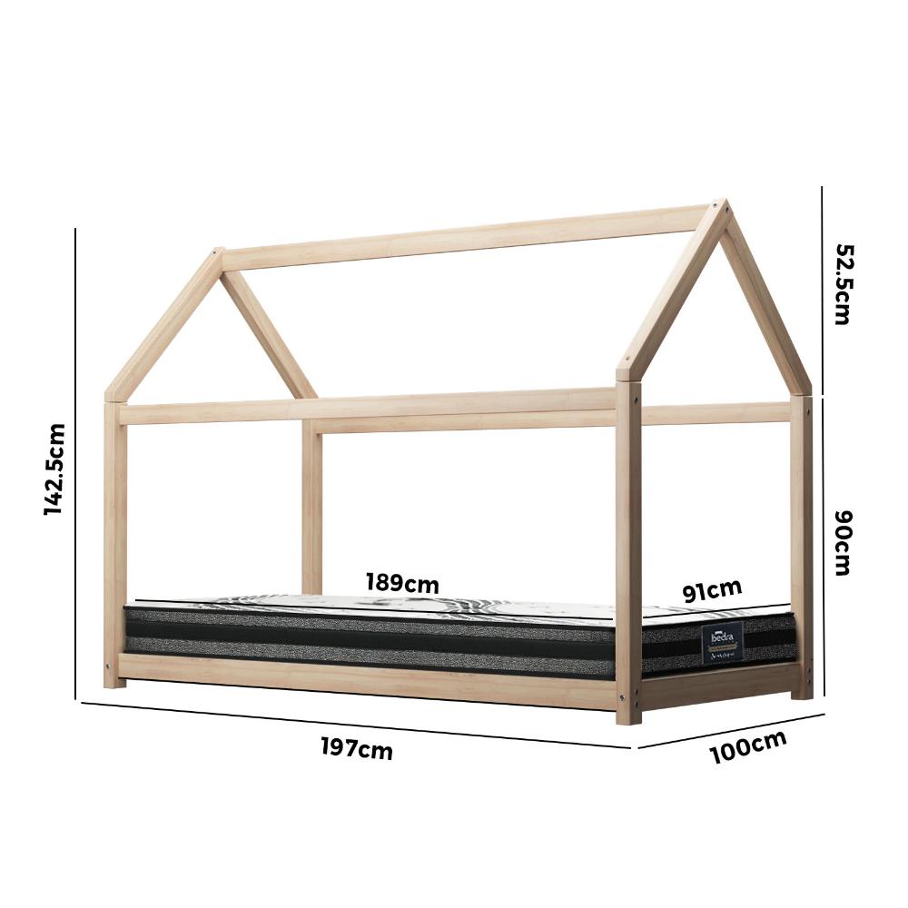 Kids Bed Frame With Single Mattress Set House Style Wooden