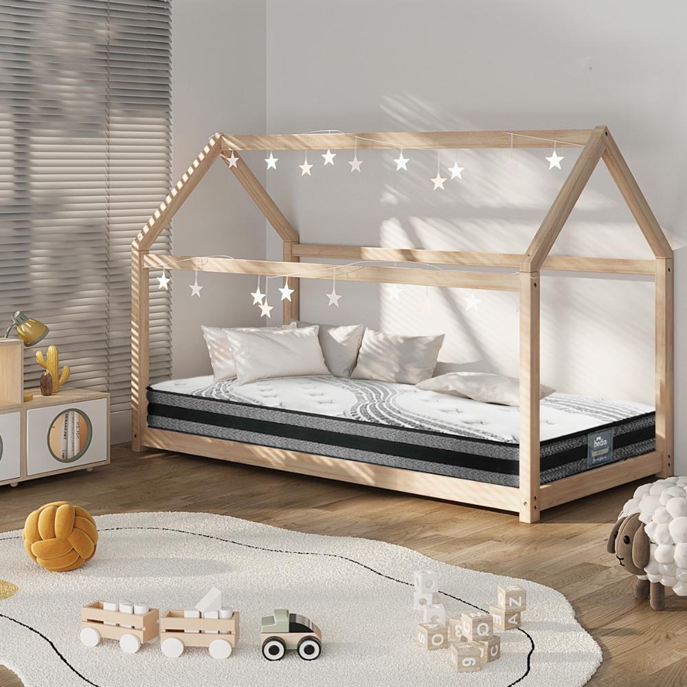 Kids Bed Frame With Single Mattress Set House Style Wooden