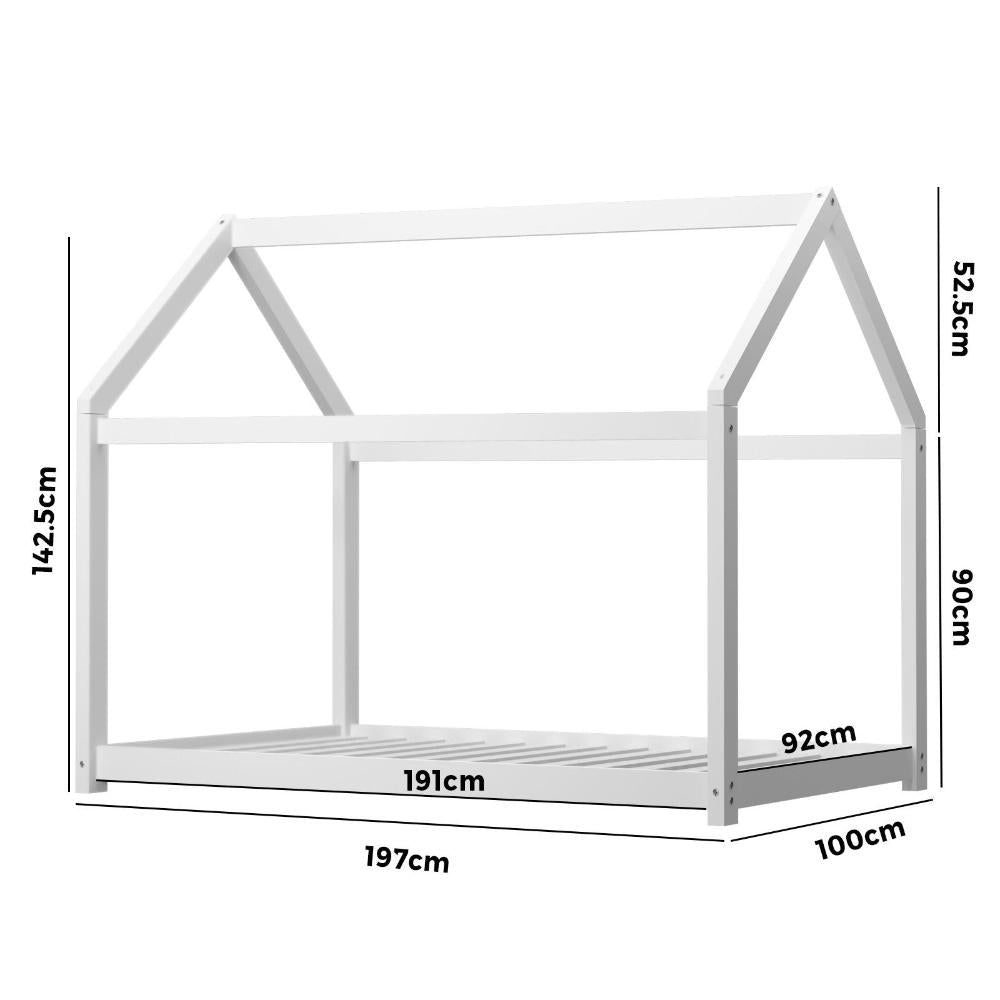 Wooden Bed Frame Single House Style White