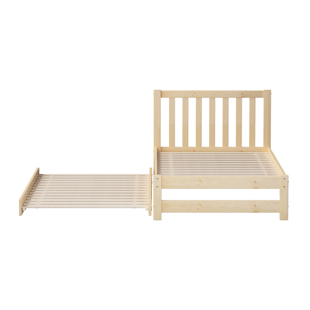 Trundle Kids Bed Frame Single Wooden Timber Dual Beds Natural