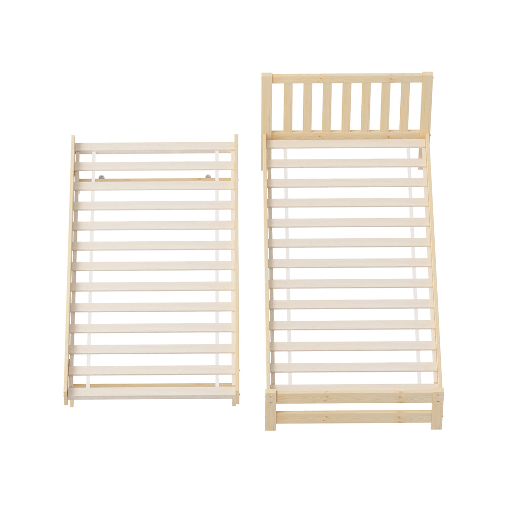 Trundle Kids Bed Frame Single Wooden Timber Dual Beds Natural