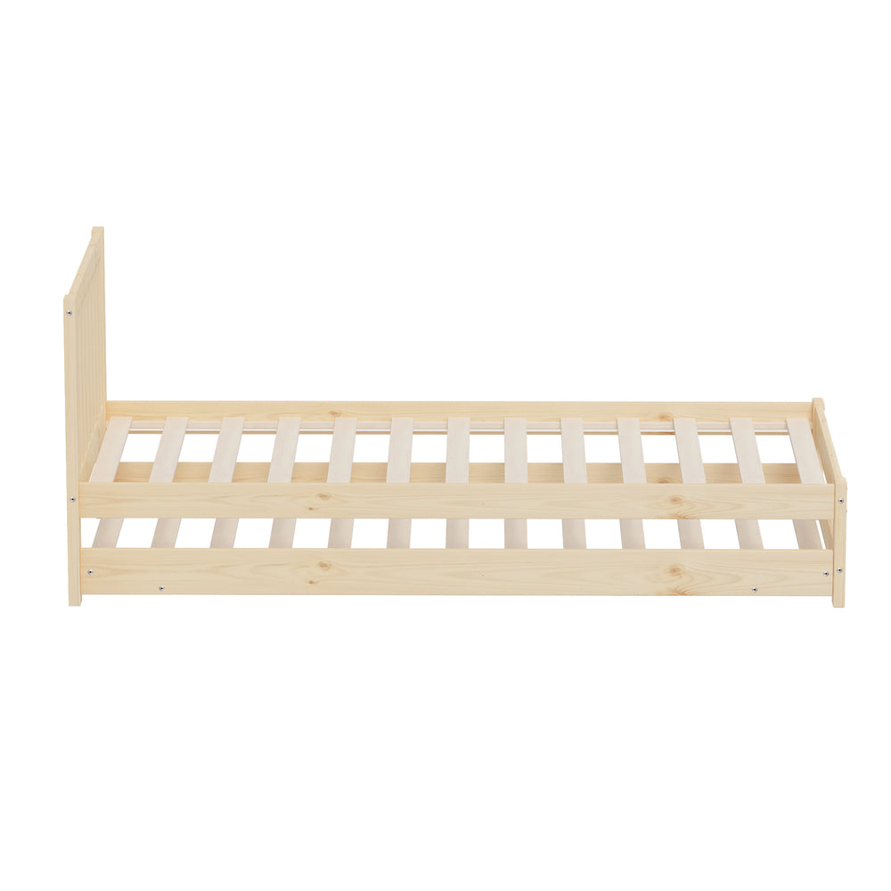 Trundle Kids Bed Frame Single Wooden Timber Dual Beds Natural
