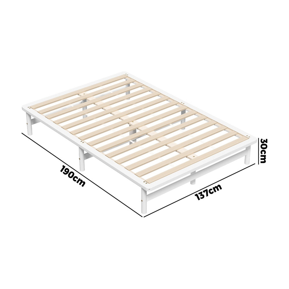 Double Wooden Bed Frame Solid Pine Timber White