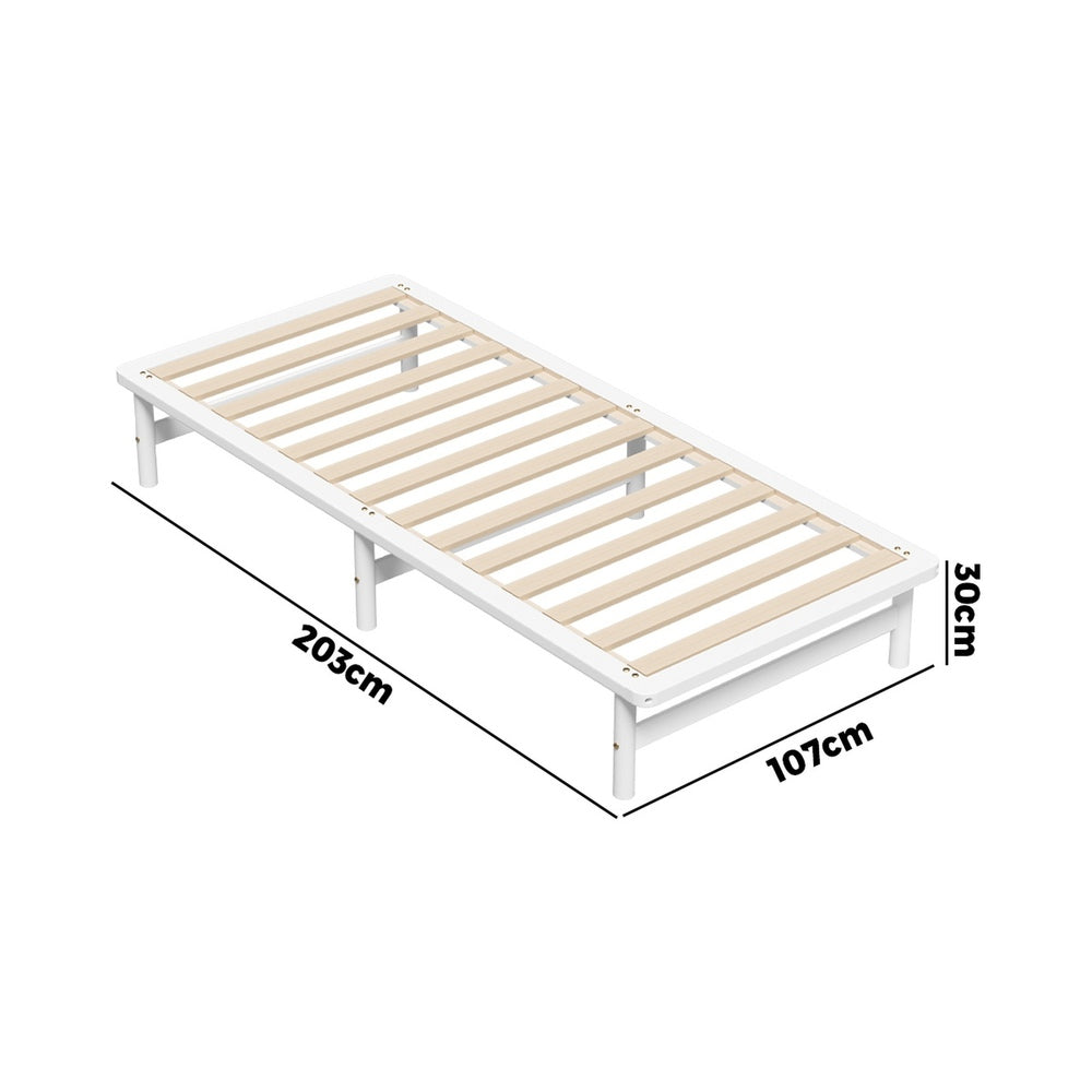 Wooden Bed Frame Pine Timber King Single Size White