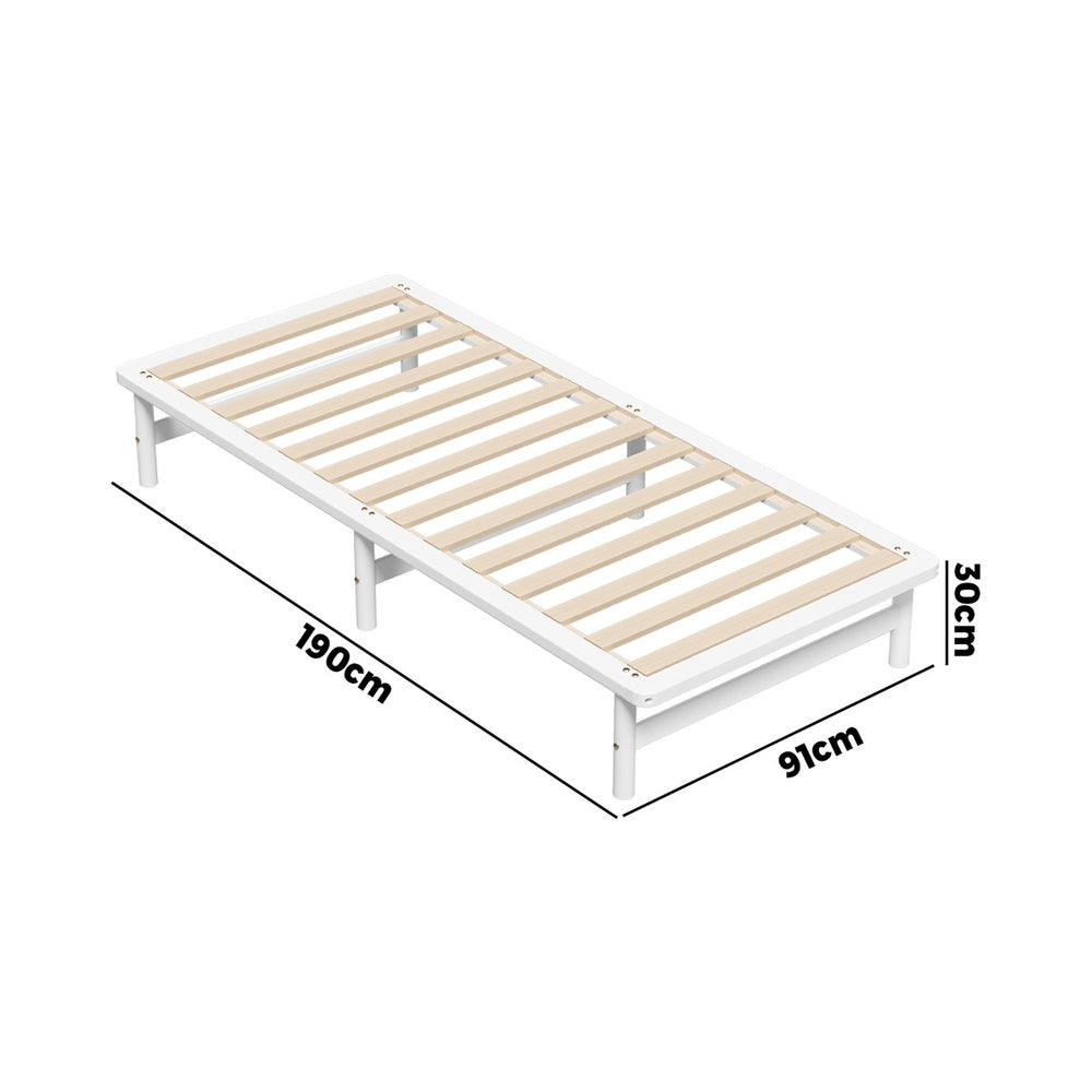 Wooden Bed Frame Single Size Solid Pine Timber White