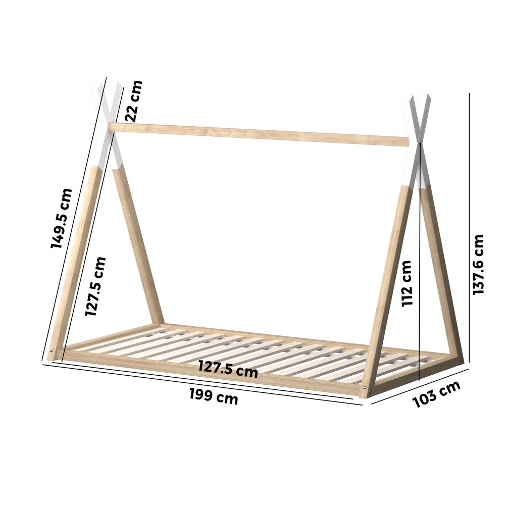 Kids Bed Frame With Single Mattress Set Teepee House Style