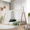 Kids Single Teepee Bed Frame Solid Pine Wood Natural White