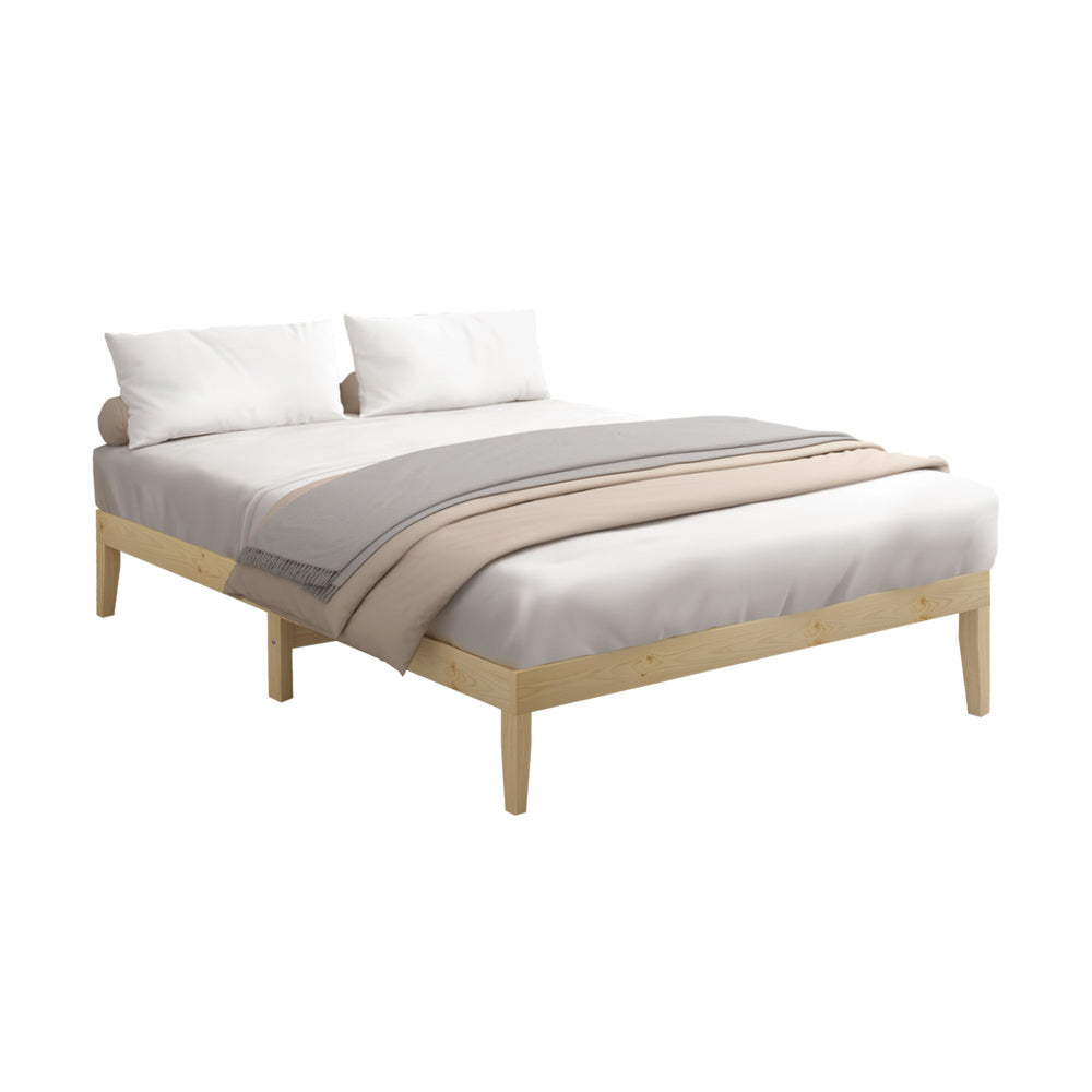 Bed Frame Queen Size Pine Wood Bed Base