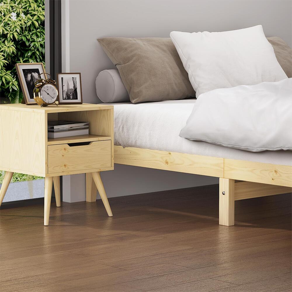 Bed Frame Queen Size Pine Wood Bed Base