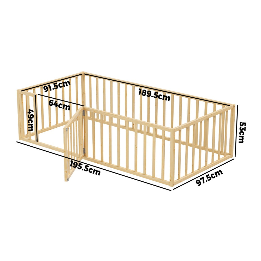 2-in-1 Kids Bed Frame Single Toddler Play Guard Fence Wood