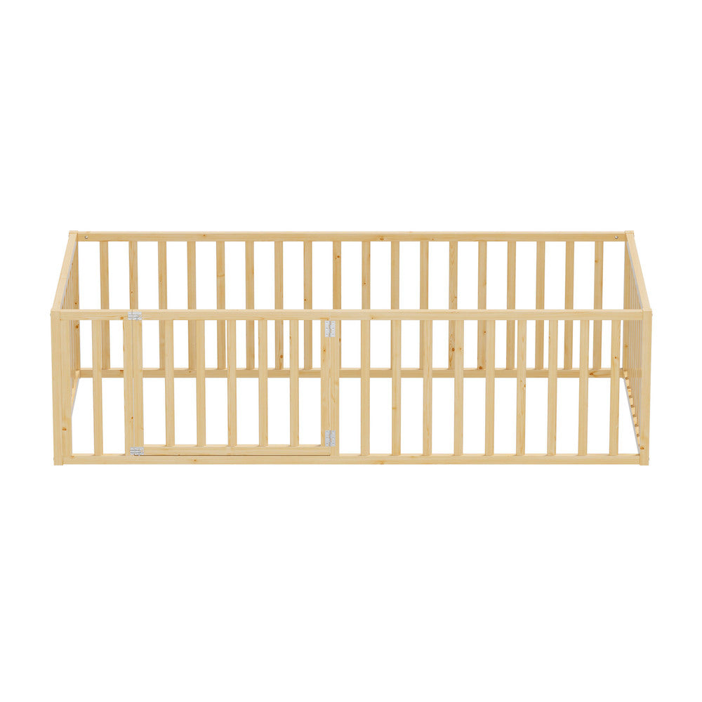 2-in-1 Kids Bed Frame Single Toddler Play Guard Fence Wood