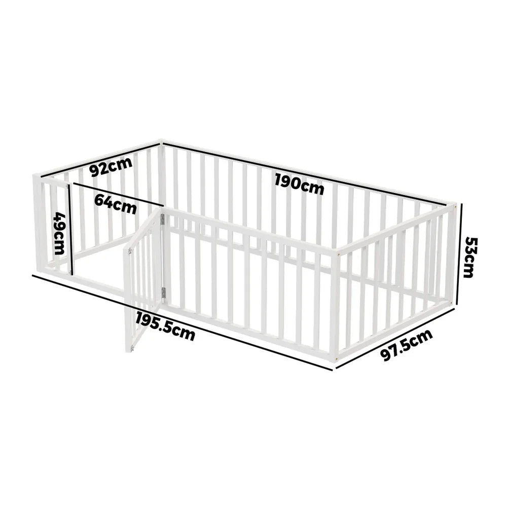 2-in-1 Kids Bed Frame Toddler Play Centre Guard Fence White