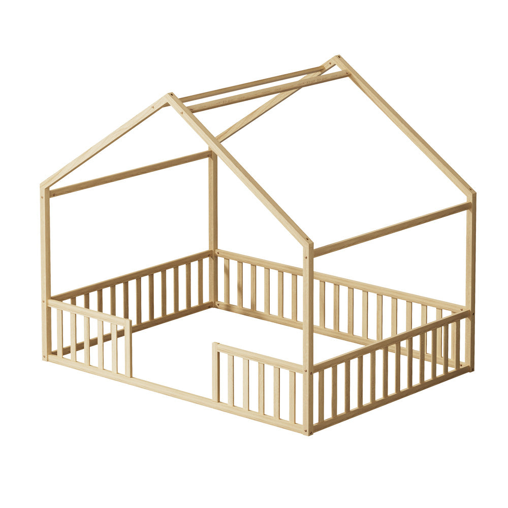 Double House Beds Kids Wooden Bed Frame Timber Base Natural