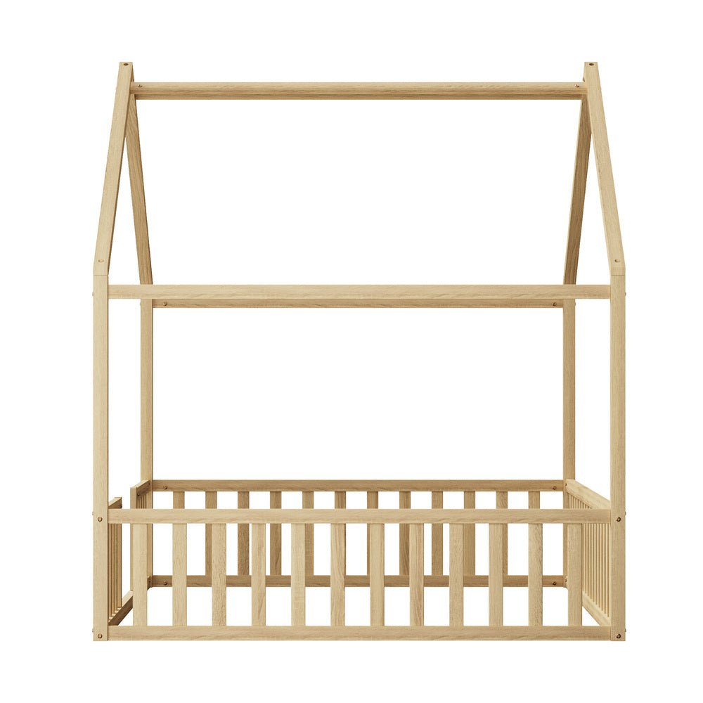 Double House Beds Kids Wooden Bed Frame Timber Base Natural