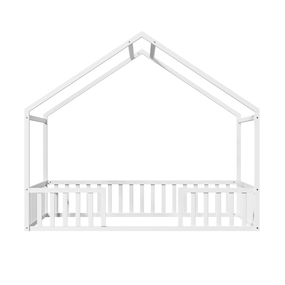 Oikiture Double House Beds Kids Wooden Bed Frame Timber Base White