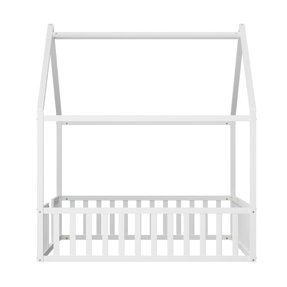 Double House Beds Kids Wooden Bed Frame Timber Base White