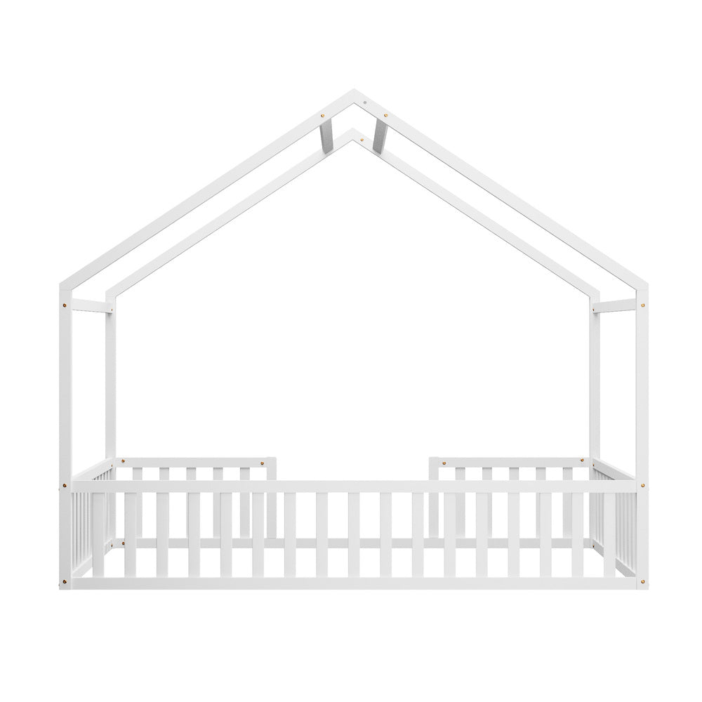 Double House Beds Kids Wooden Bed Frame Timber Base White