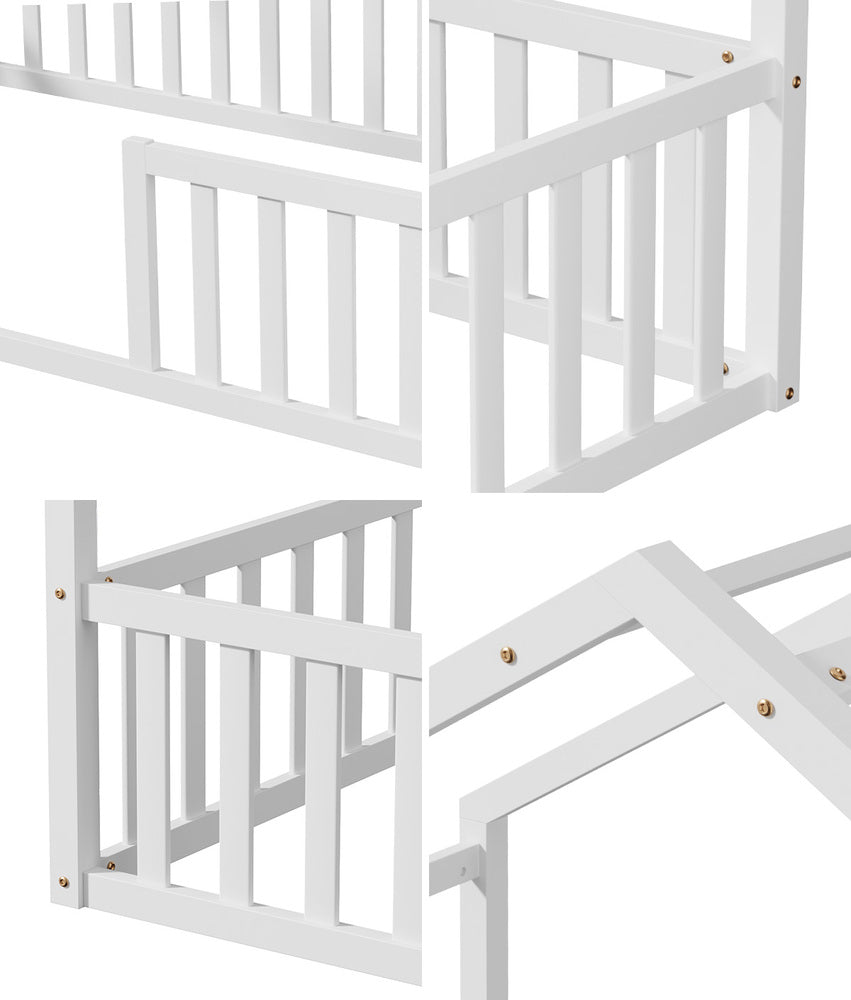 Double House Beds Kids Wooden Bed Frame Timber Base White