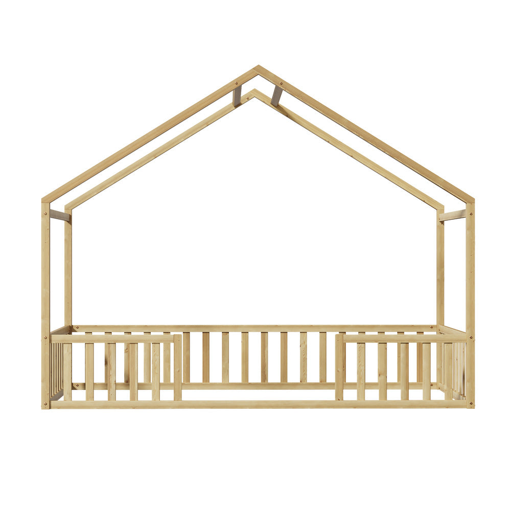 Wooden Kids Bed Frame King Single House Beds Timber Natural