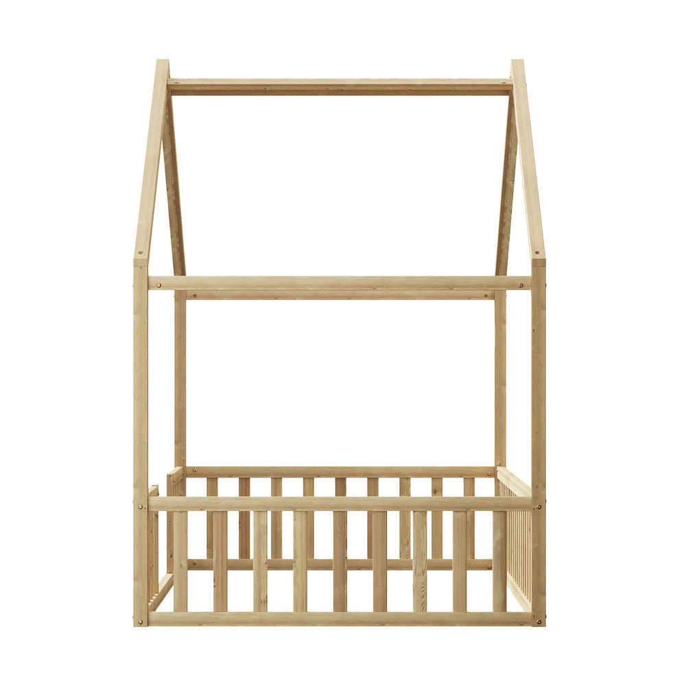 Wooden Kids Bed Frame King Single House Beds Timber Natural