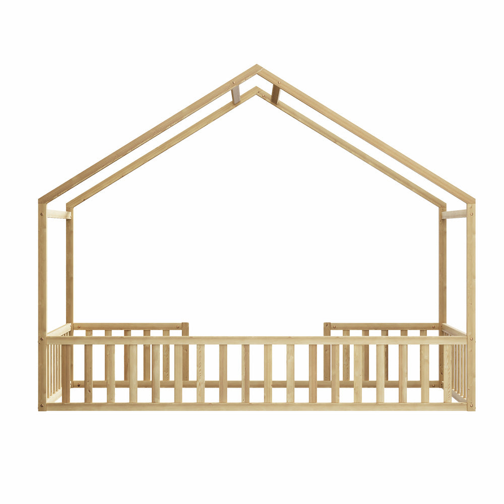 Wooden Kids Bed Frame King Single House Beds Timber Natural