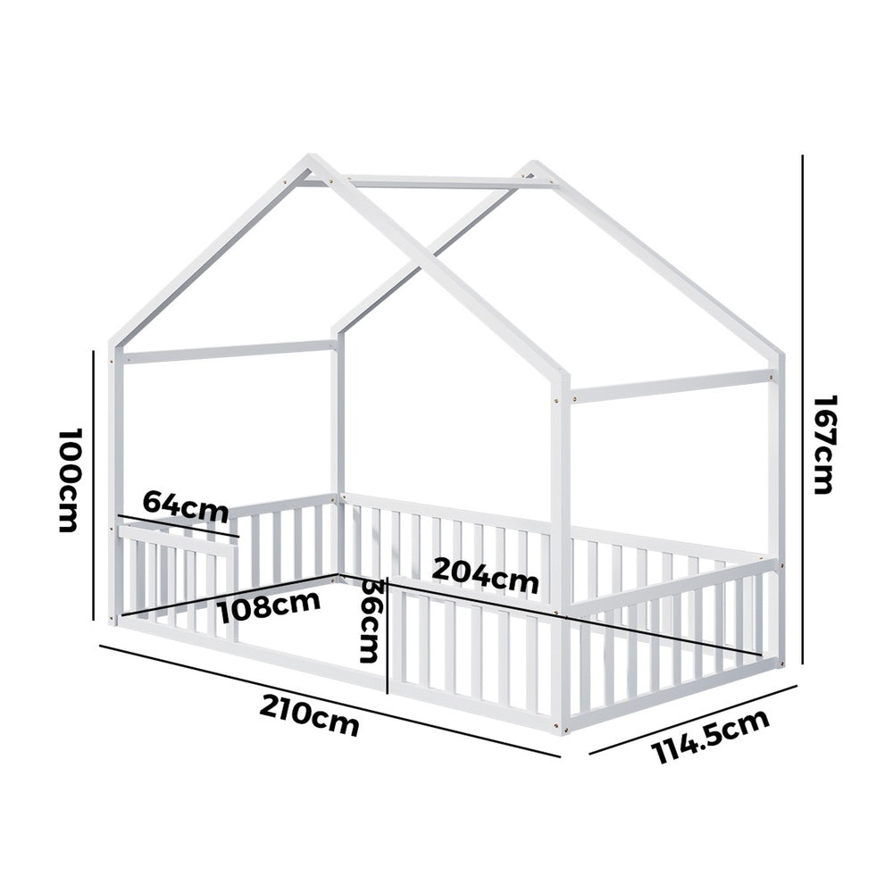 Wooden Kids Bed Frame King Single House Beds Timber White