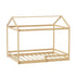 Oikiture Double Kids Wooden Bed Frame House Beds with Fence Natural