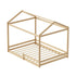 Oikiture Double Kids Wooden Bed Frame House Beds with Fence Natural
