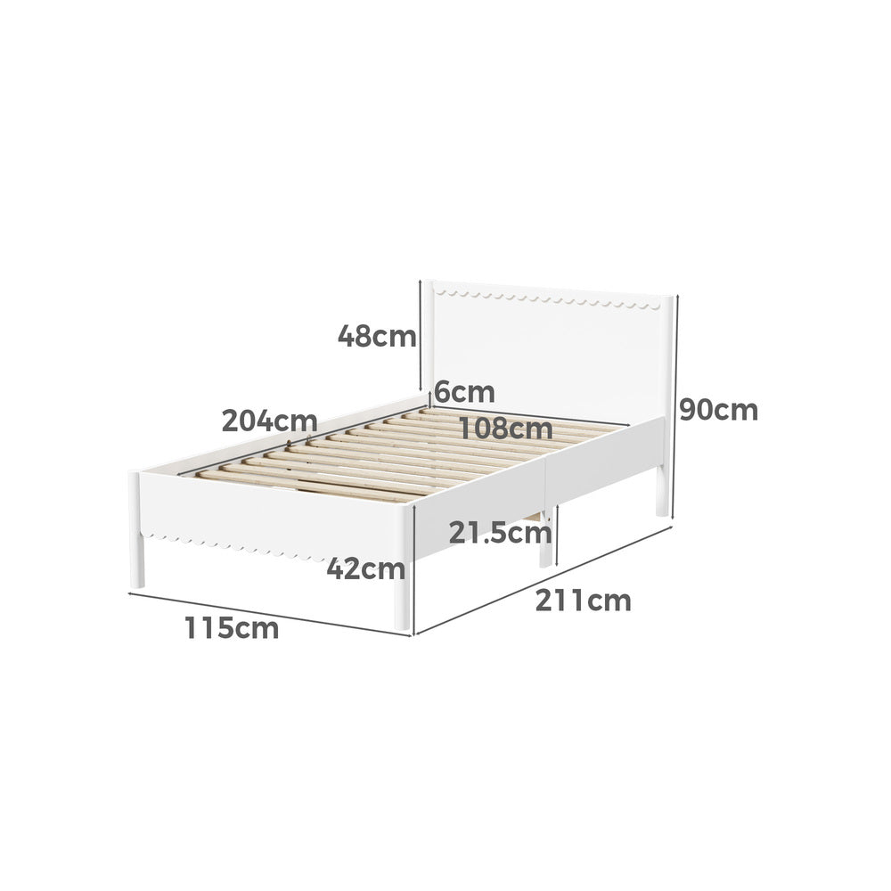 Scalloped Bed Wooden Kids Bed Frame Timber King Single White