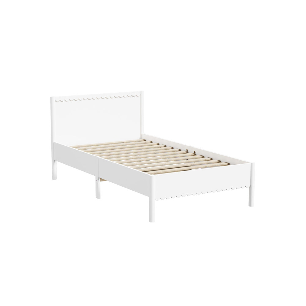 Scalloped Bed Wooden Kids Bed Frame Wood Timber Single White