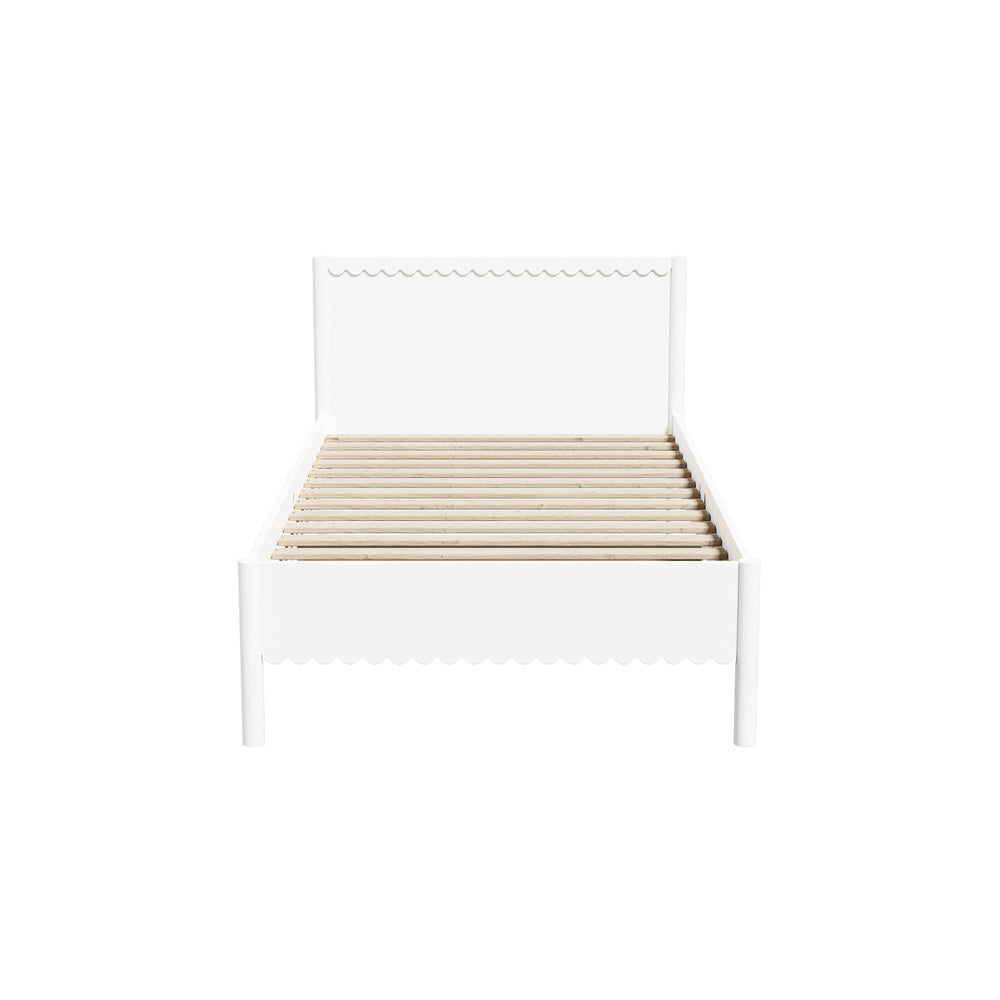 Scalloped Bed Wooden Kids Bed Frame Wood Timber Single White