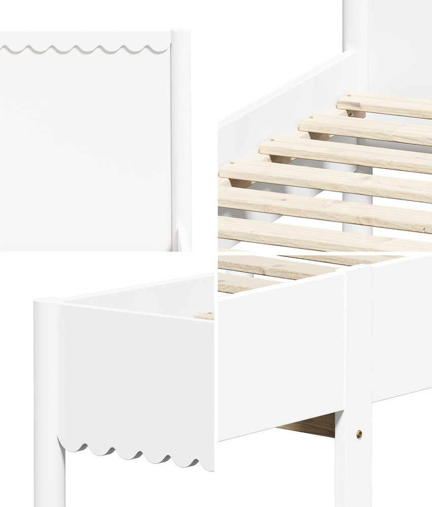Scalloped Bed Wooden Kids Bed Frame Wood Timber Single White
