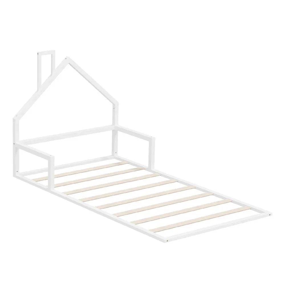 Wooden Kids Bed Frame Floor Beds Chimney King Single White