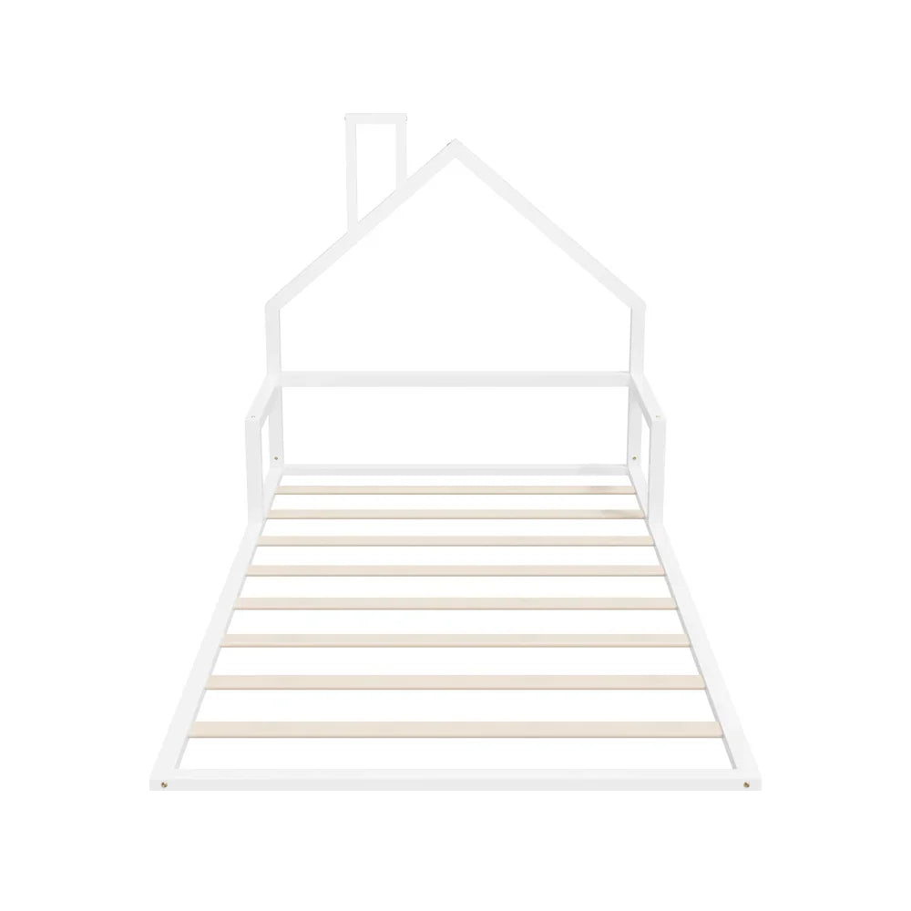 Wooden Kids Bed Frame Floor Beds Chimney King Single White