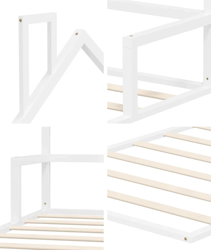 Wooden Kids Bed Frame Floor Beds Chimney King Single White
