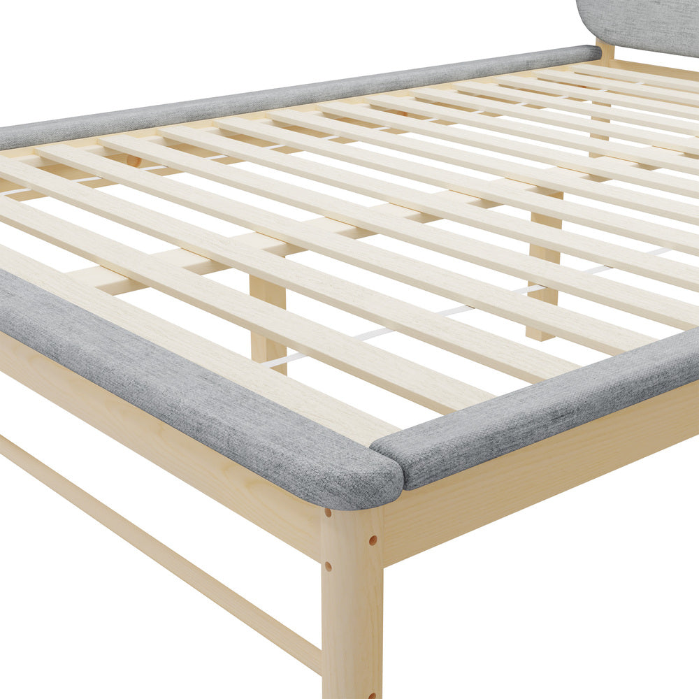 Oikiture Wooden Bed Frame with Padded Fabric Edges Headboard Double Size