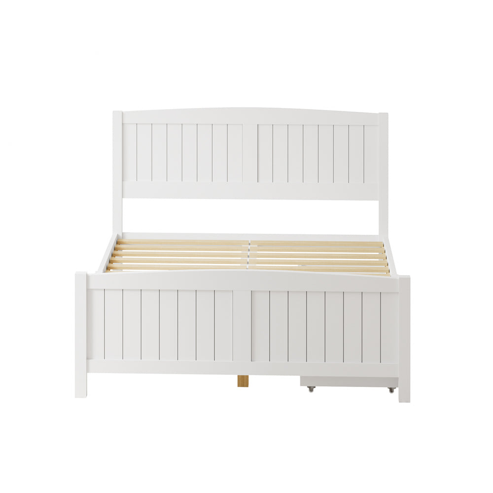 Wooden Bed Frame Double Size with Trundle Drawers White