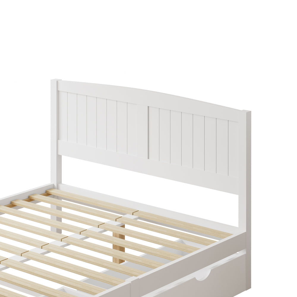 Wooden Bed Frame Double Size with Trundle Drawers White