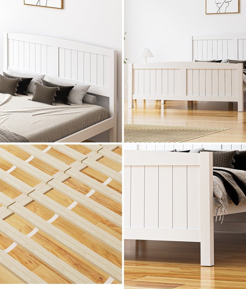 Bed Frame Double Size Timber Platform White