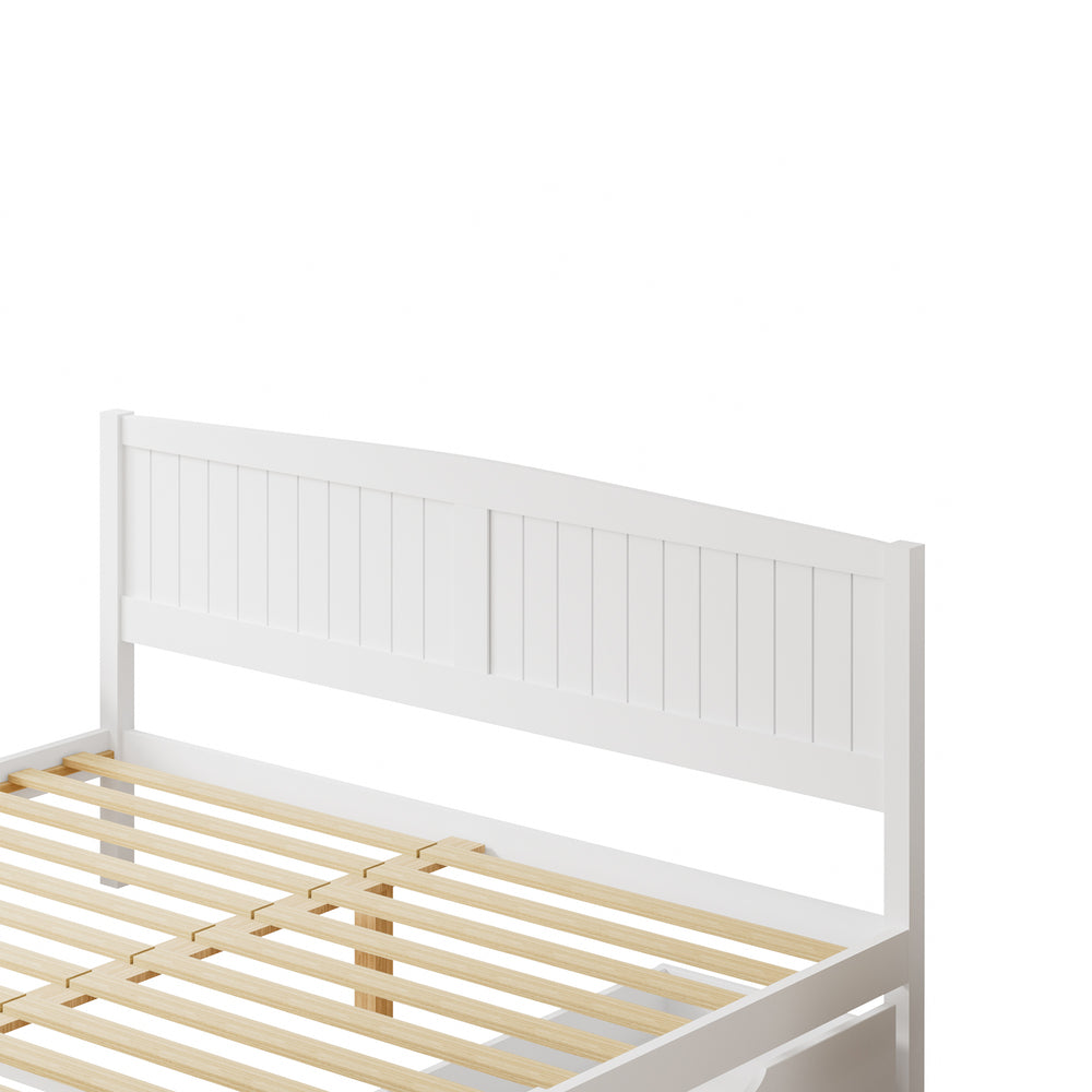 Wooden Bed Frame King Size with Trundle Drawers White