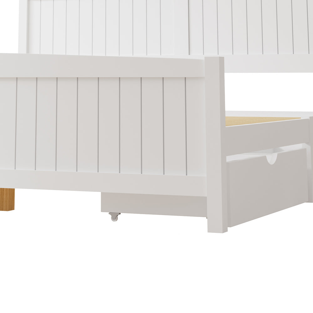 Wooden Bed Frame King Size with Trundle Drawers White