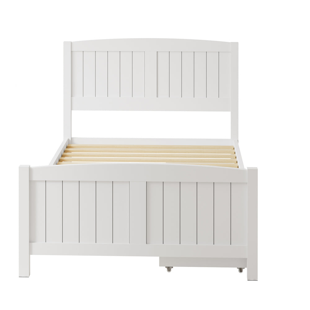 Wooden Bed Frame King Single with Trundle Drawers White