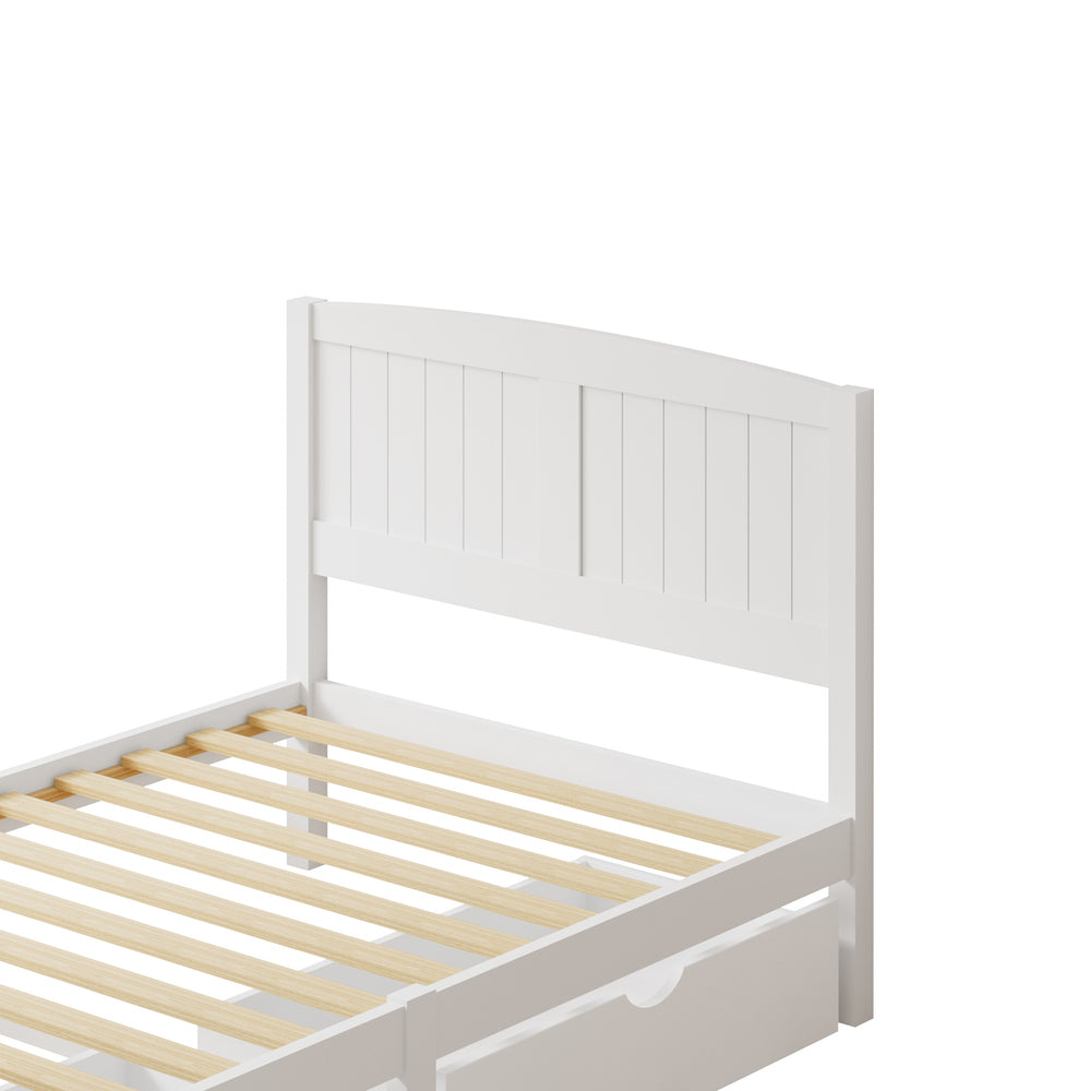 Wooden Bed Frame King Single with Trundle Drawers White