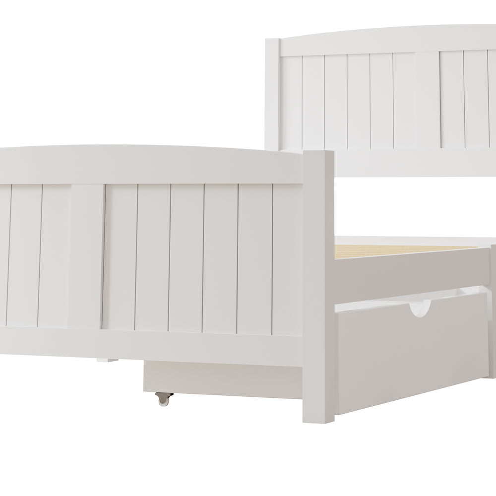 Wooden Bed Frame King Single with Trundle Drawers White