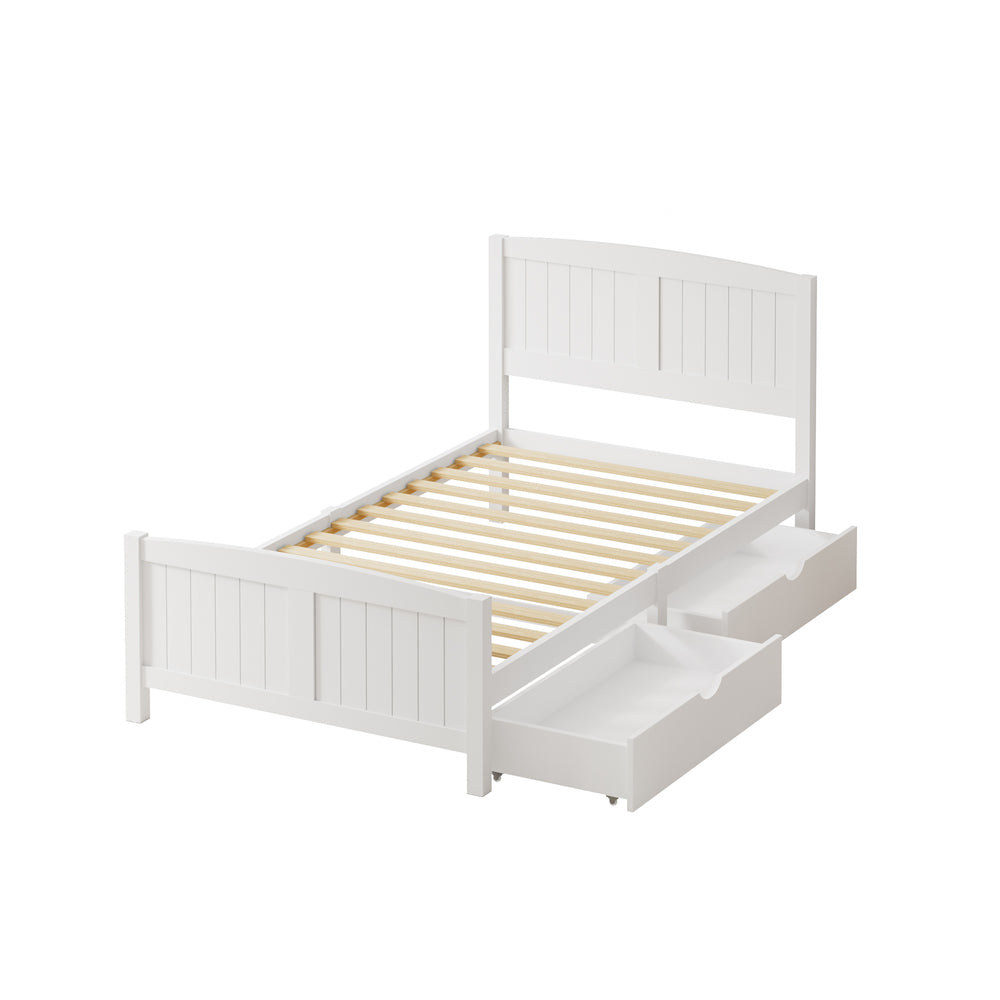 Wooden Bed Frame King Single with Trundle Drawers White
