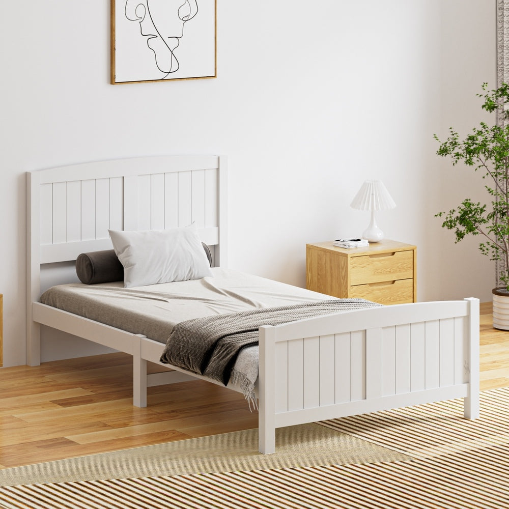 Bed Frame King Singe Size Timber Platform White
