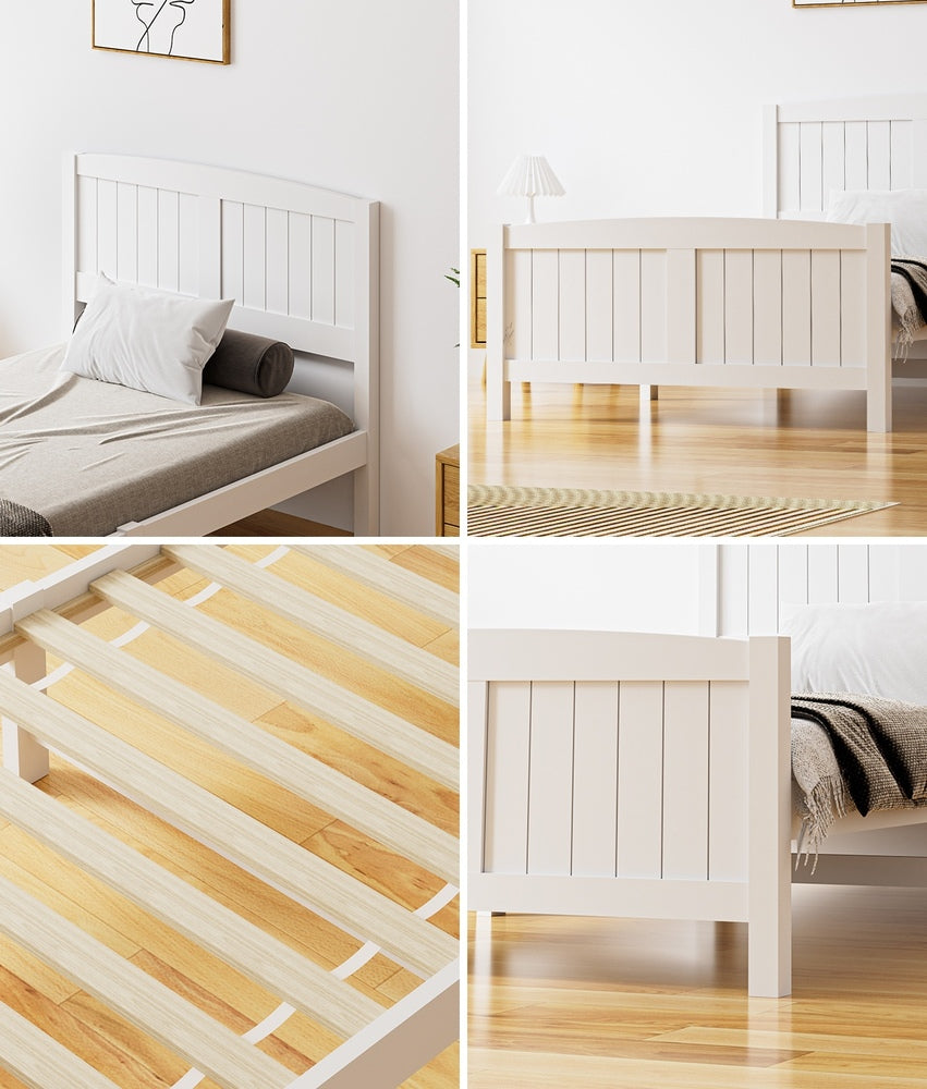 Bed Frame King Singe Size Timber Platform White