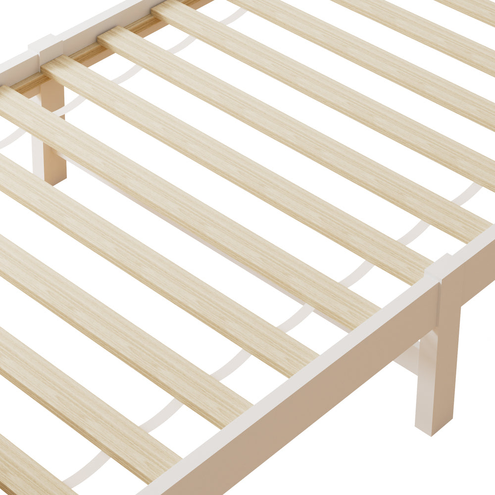 Wooden Bed Frame Single Size with Trundle Drawers White