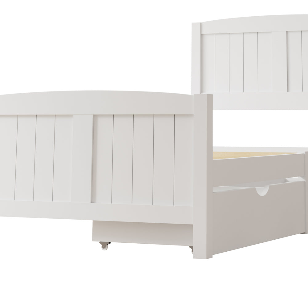 Wooden Bed Frame Single Size with Trundle Drawers White